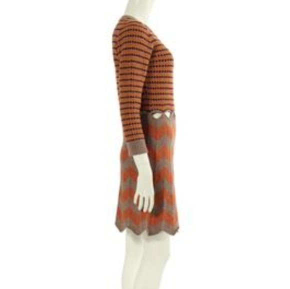 SEE BY CHLOE Brown and Orange Cutout Knitted Wool Sweater Dress Women's Size 2 - Picture 3 of 15